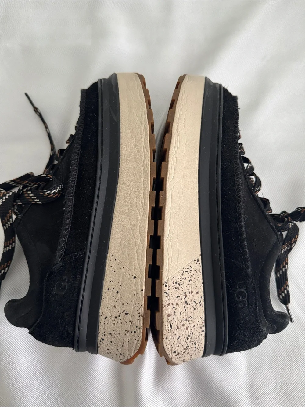 UGG women’s Black Suede Sneakers with Patterned Laces